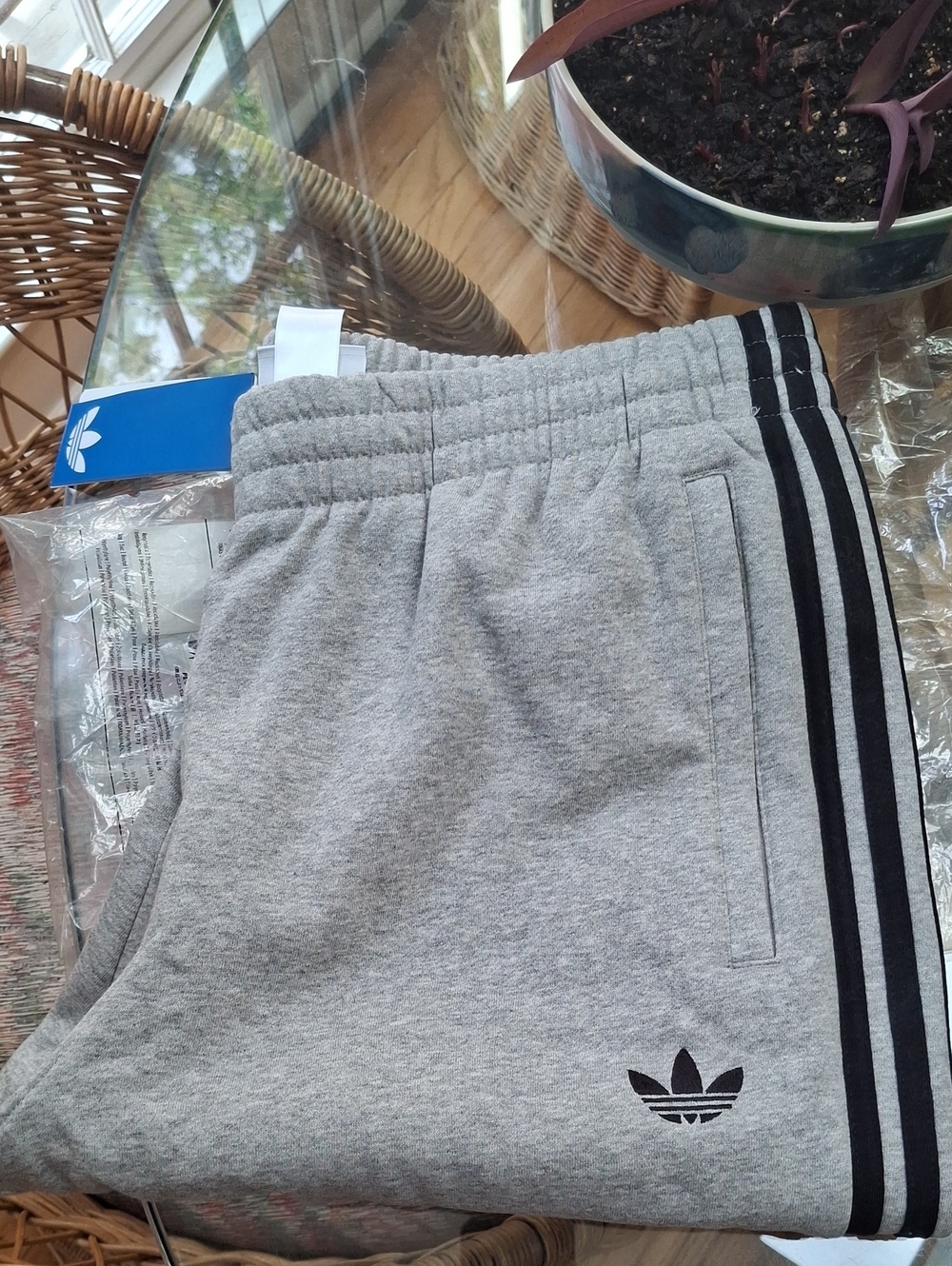 adidas MENs Grey Joggers with Black 3-Stripe Detail